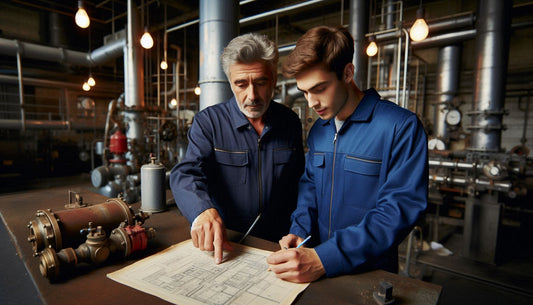 Gas engineer being trained by an older engineer